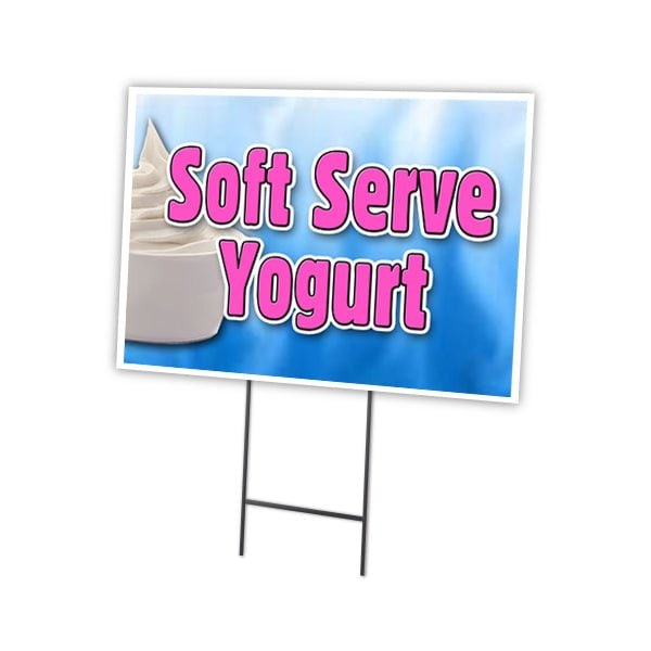 Soft Serve Yogurt Yard Sign & Stake outdoor plastic coroplast window, C-1824-DS-Soft Serve Yogurt